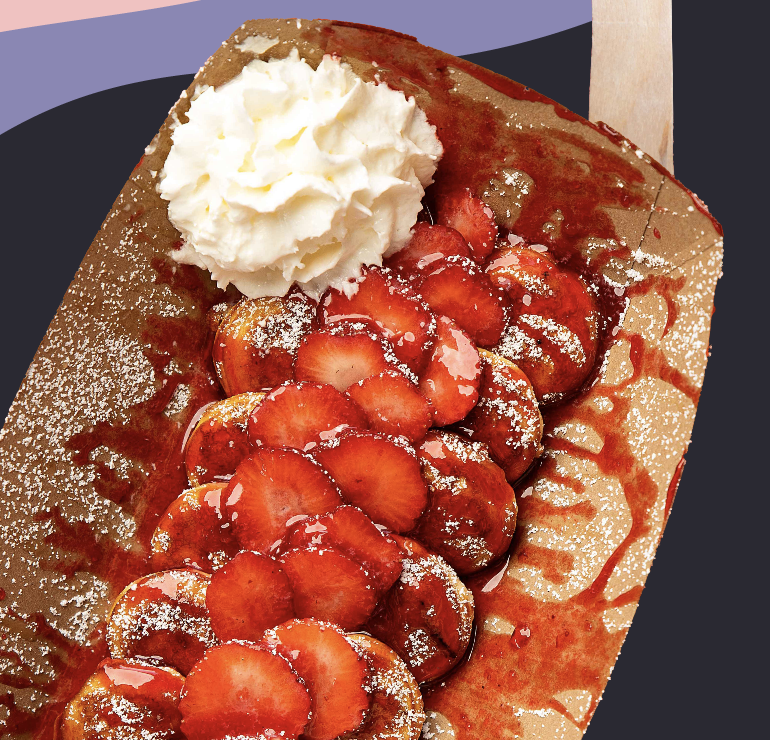 Strawberry Shorty at Panda Pancakes and Ice Cream - Fresh strawberry pancakes with cream and sweet toppings